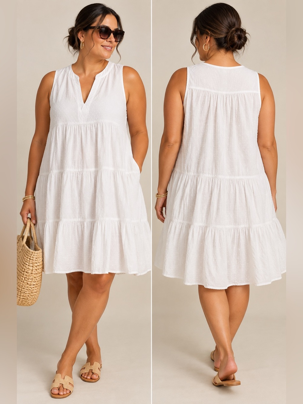 Pomander Place x Tuckernuck | White Swiss Dot Tiered Sleeveless Dress - Size XXL